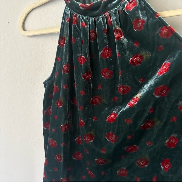 Ann Taylor LOFT Green Rose Print Velvet Halter Holiday Top Size XS - Picture 7 of 11
